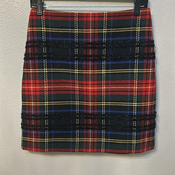 J. Crew Holiday Lurex Pencil Mini Skirt Stewart Tartan Plaid, women’s size 4 - Picture 4 of 11